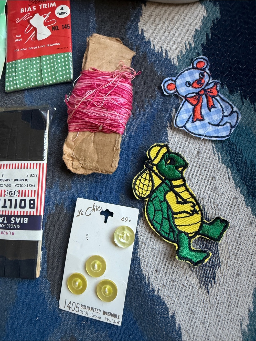 Vintage new with tags Sewing & Craft Lot with Pink, Green, Blue, Yellow, Black - Picture 3 of 8